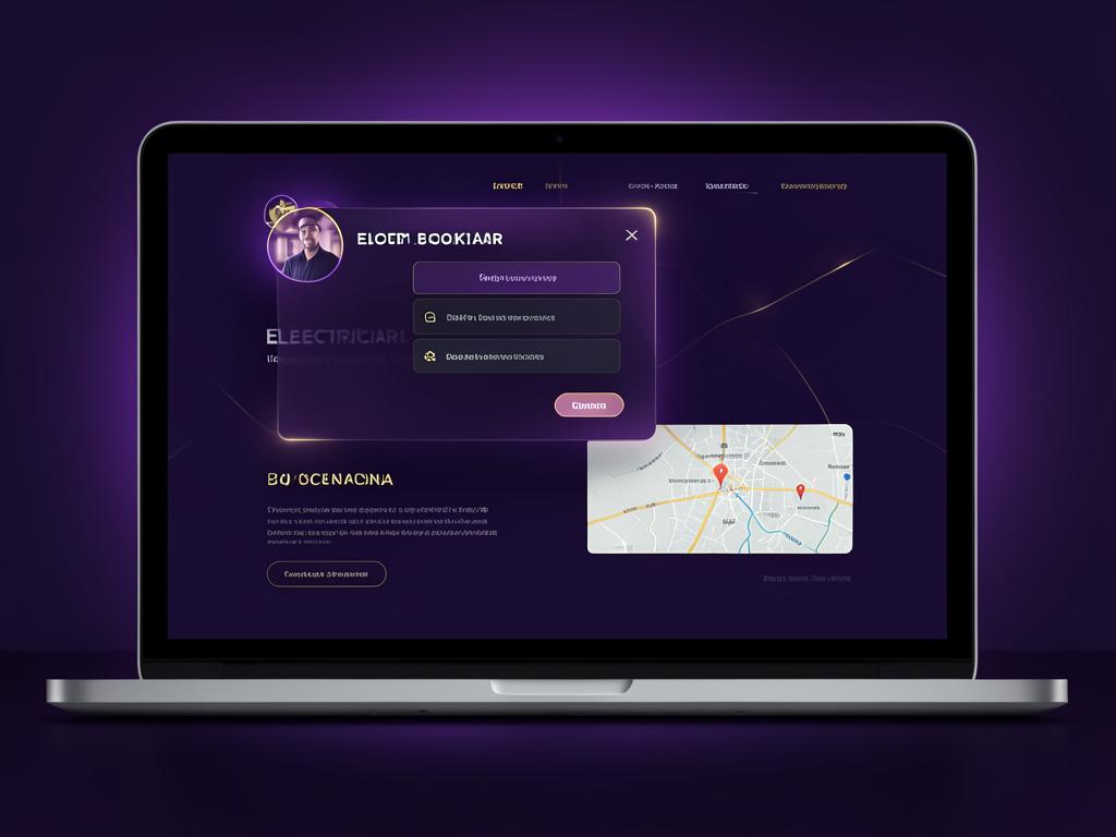 Electrician website with an online booking panel and local map