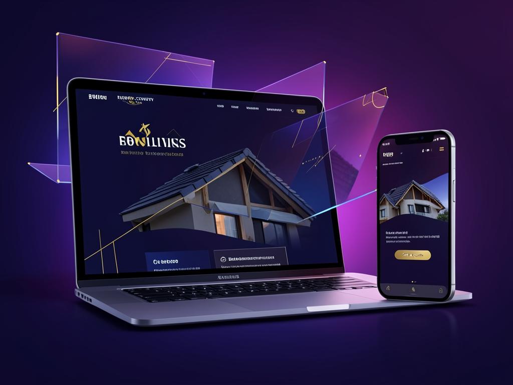 Roofing company website shown on a laptop and phone